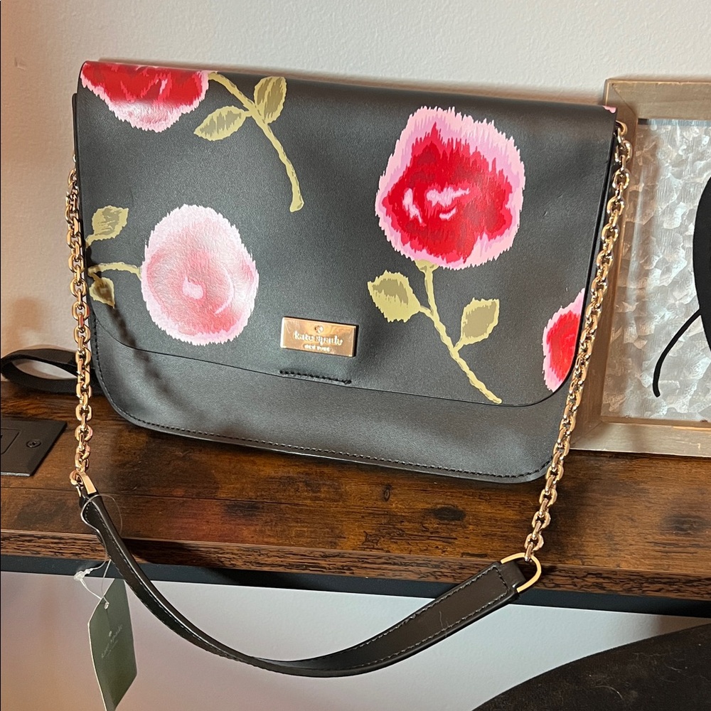 Kate Spade Black and Pink Floral Shoulder Bag